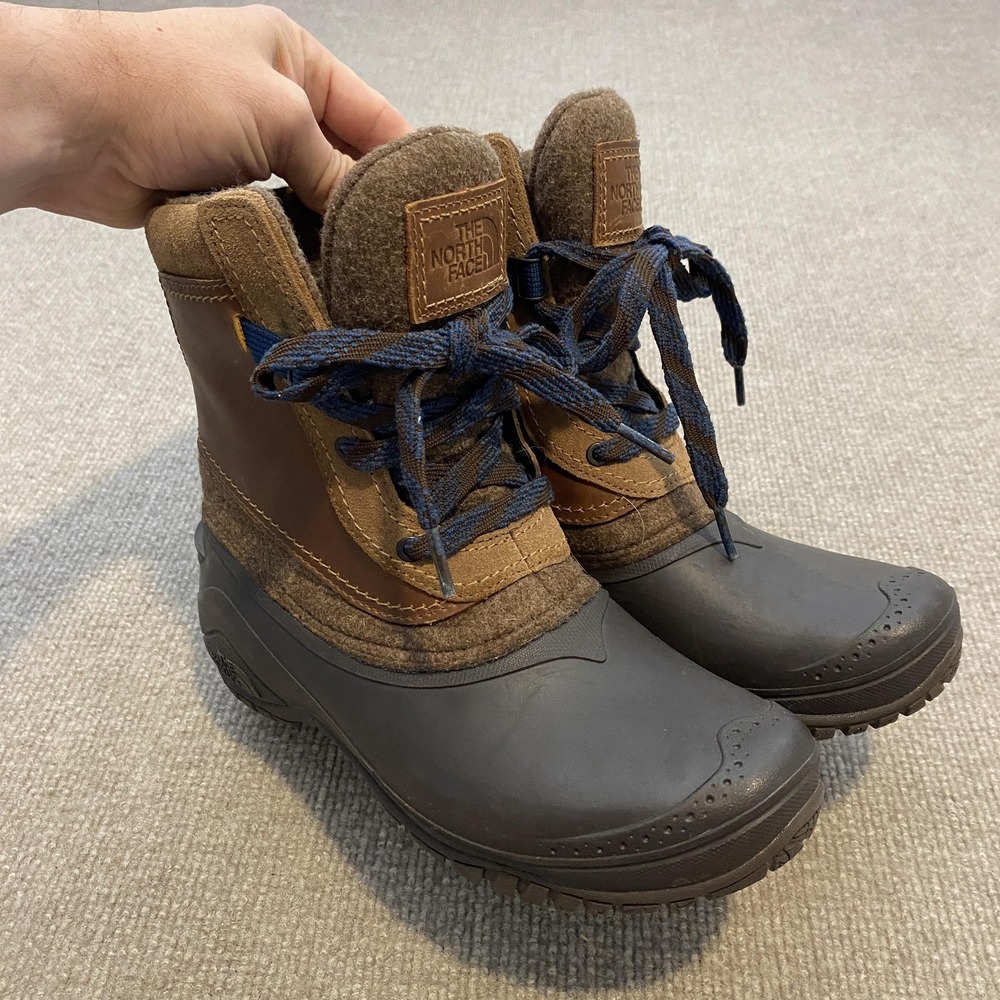 The North Face Boots Womens Size 7 Brown Leather Snow Ankle Lace Up Fleece Lined